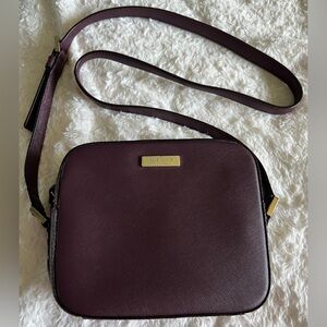 Kate Spade New York Burgundy Wine Saffiano Leather Camera Bag Crossbody Purse